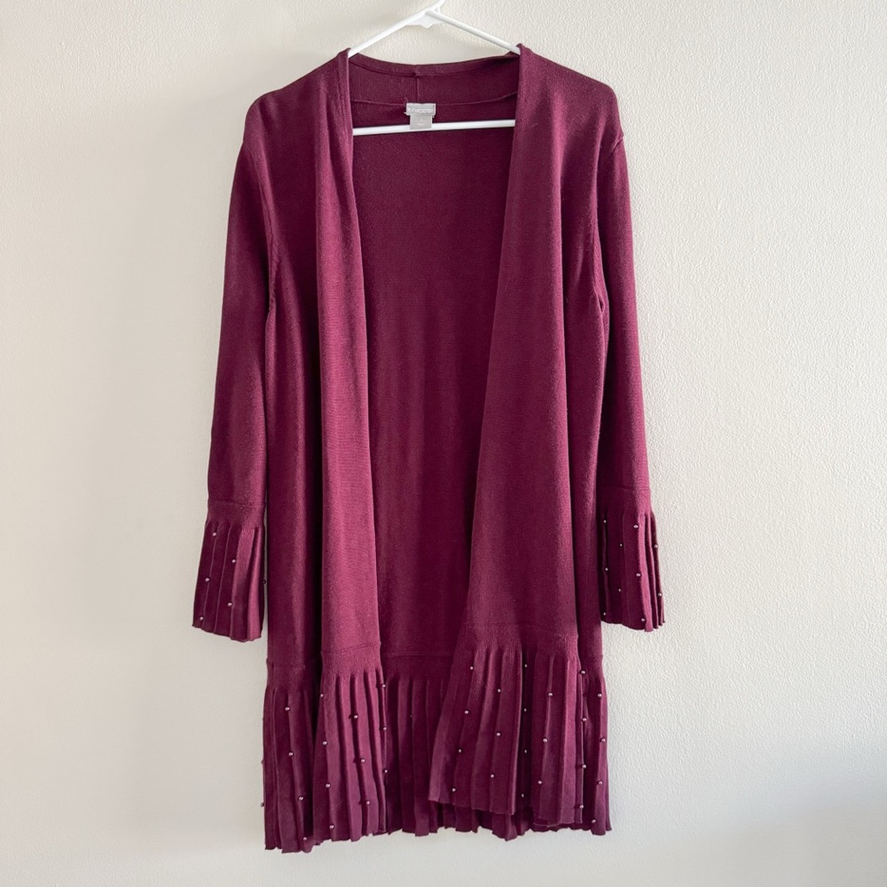 Chicos Bell Sleeve Beaded Open Cardigan